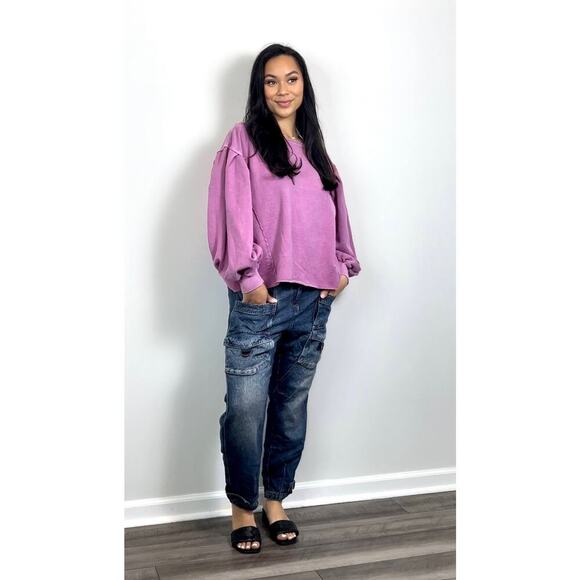 We The Free Rosey Pullover Sweater in Pink Size XS Pleated Knit Boho Outdoor - Picture 1 of 6